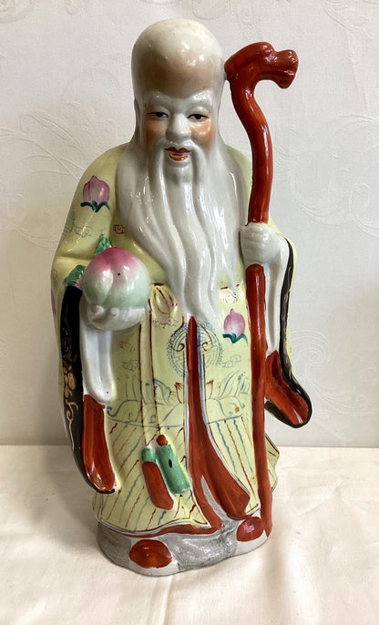 Chinesische Porzellan Figur Shouxing Gott Langlebigkeit Pfirsich handbemalt