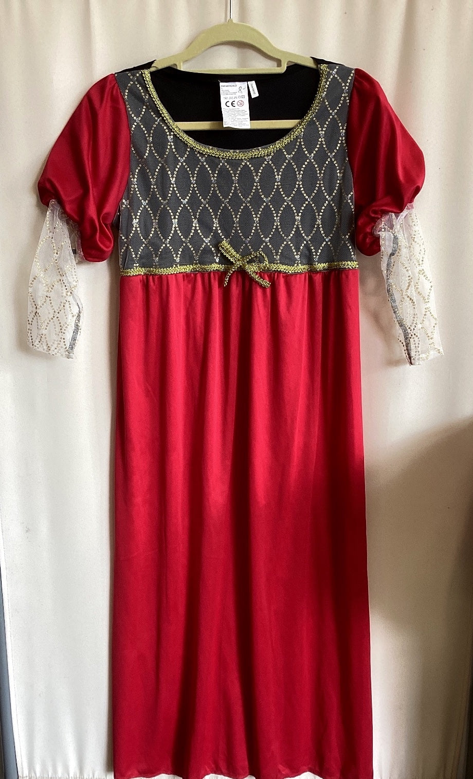Damenkostüm Mittelalter Regency Kleid rot schwarz gold Spitze Empire Karneval