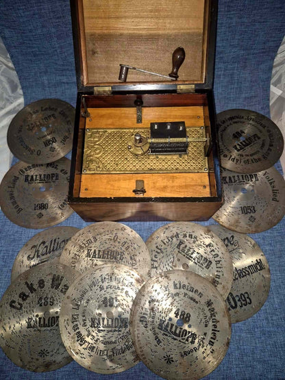 Kalliope Spieldose Plattenspieldose antik Leipzig 10 Platten Nussbaum Rarität