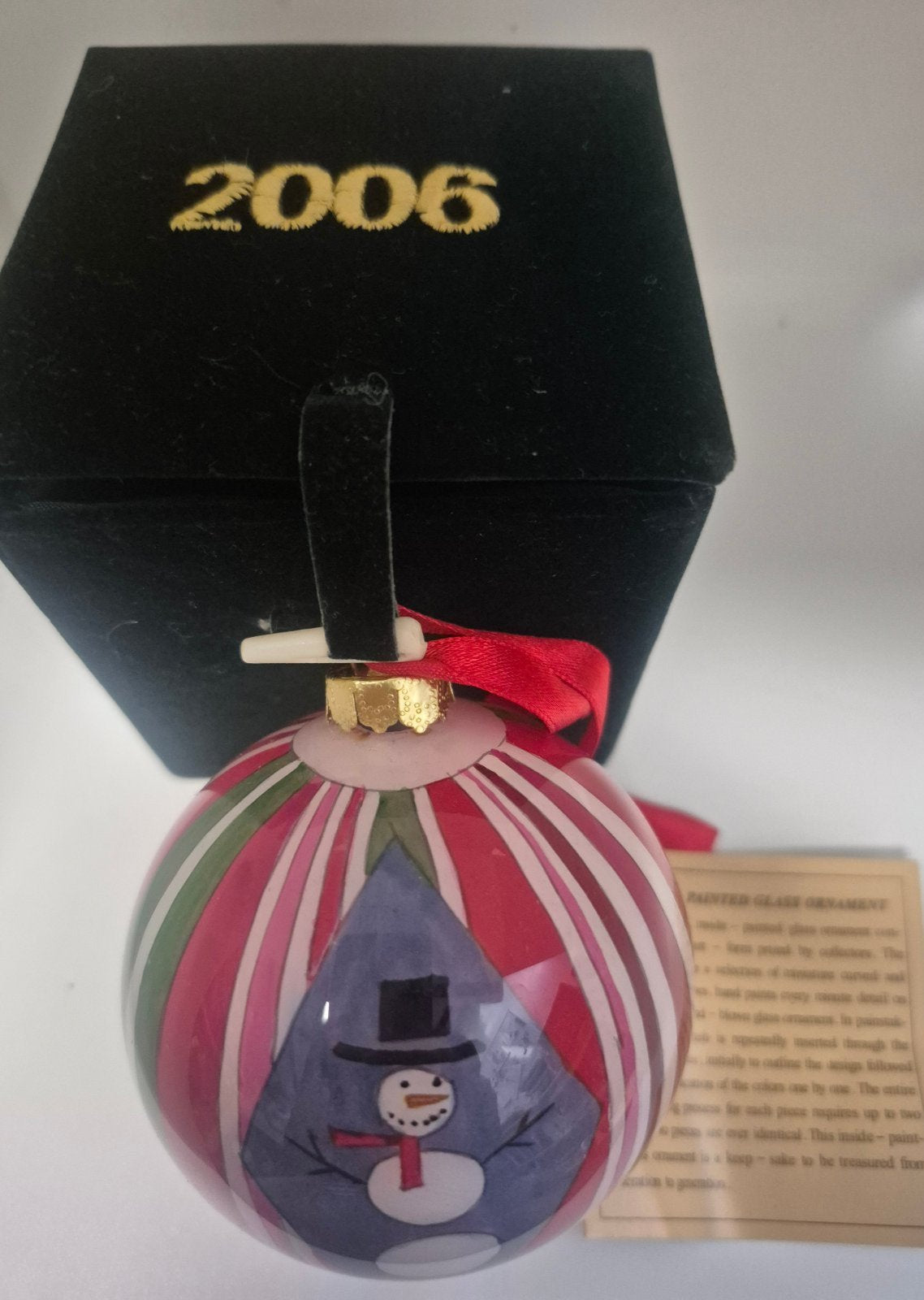 Weihnachtskugel Inside Painted Glass Ornament Schneemann 2006 mundgeblasen OVP