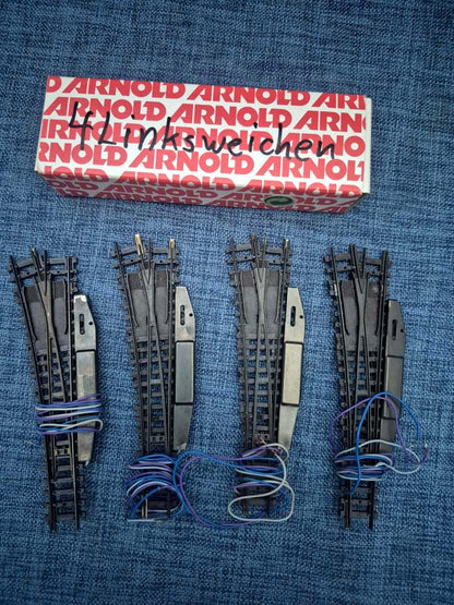 Arnold Spur N 4x Linksweiche elektrisch mit Antrieb Modellbahn Gleise Set OVP