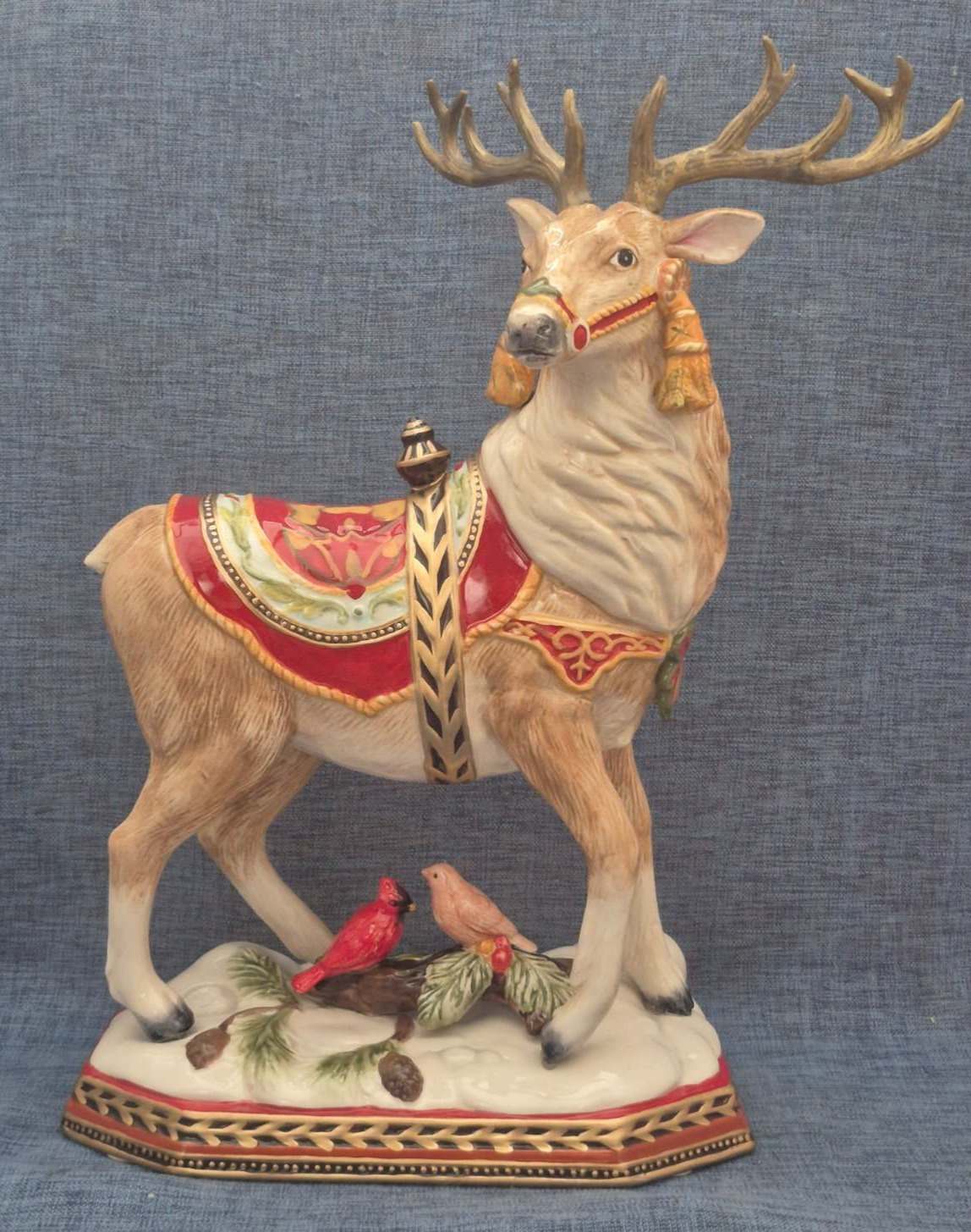 Fitz and Floyd Damask Holiday Hirsch Figur Weihnachten groß Keramik