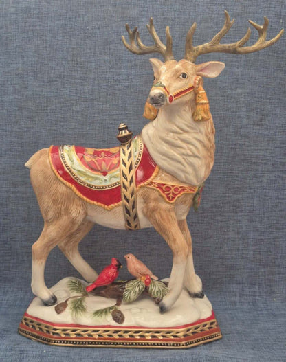 Fitz and Floyd Damask Holiday Hirsch Figur Weihnachten groß Keramik