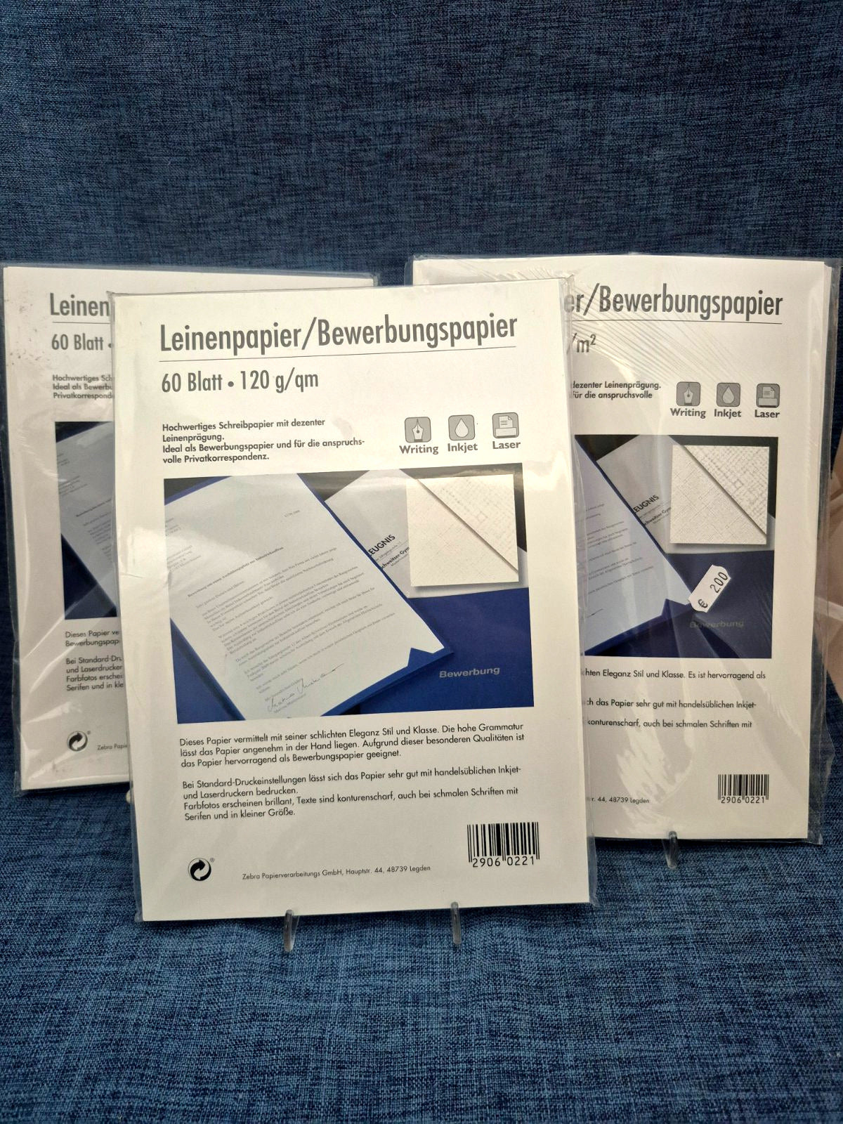 Zebra Leinenpapier Bewerbungspapier A4 120g/qm 60 Blatt 3er Set NEU