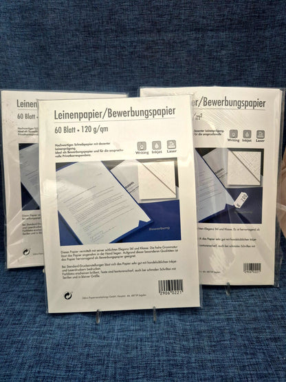 Zebra Leinenpapier Bewerbungspapier A4 120g/qm 60 Blatt 3er Set NEU