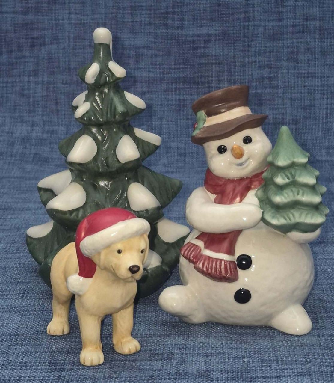 Goebel Porzellan Weihnachtsfiguren 3er Set Schneemann Tannenbaum Hund