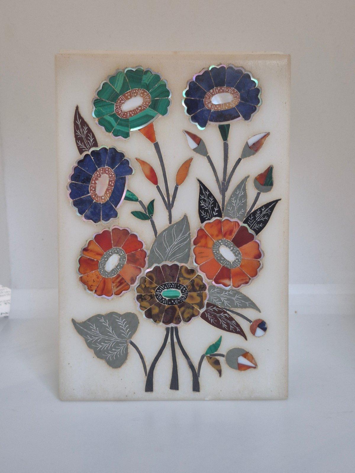 Marble Emporium Marmor Box Pietra Dura Edelstein Intarsien Blumen Indien Agra