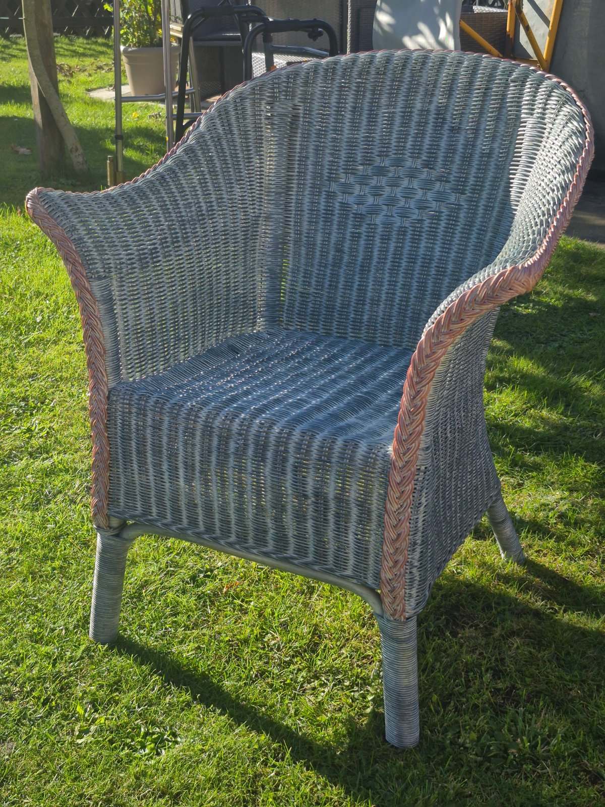 Rattan Korbsessel Gartensessel Geflecht graublauTerrasse Balkon Vintage