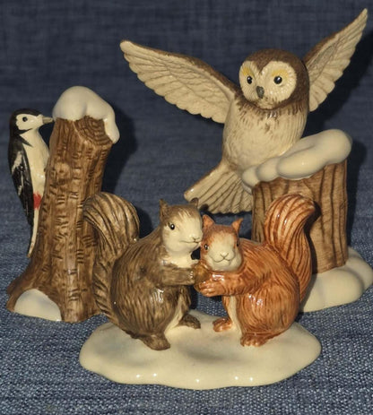 Goebel Porzellan  3er-Set Eule Eichhörnchen Specht Winterweihnachtswald
