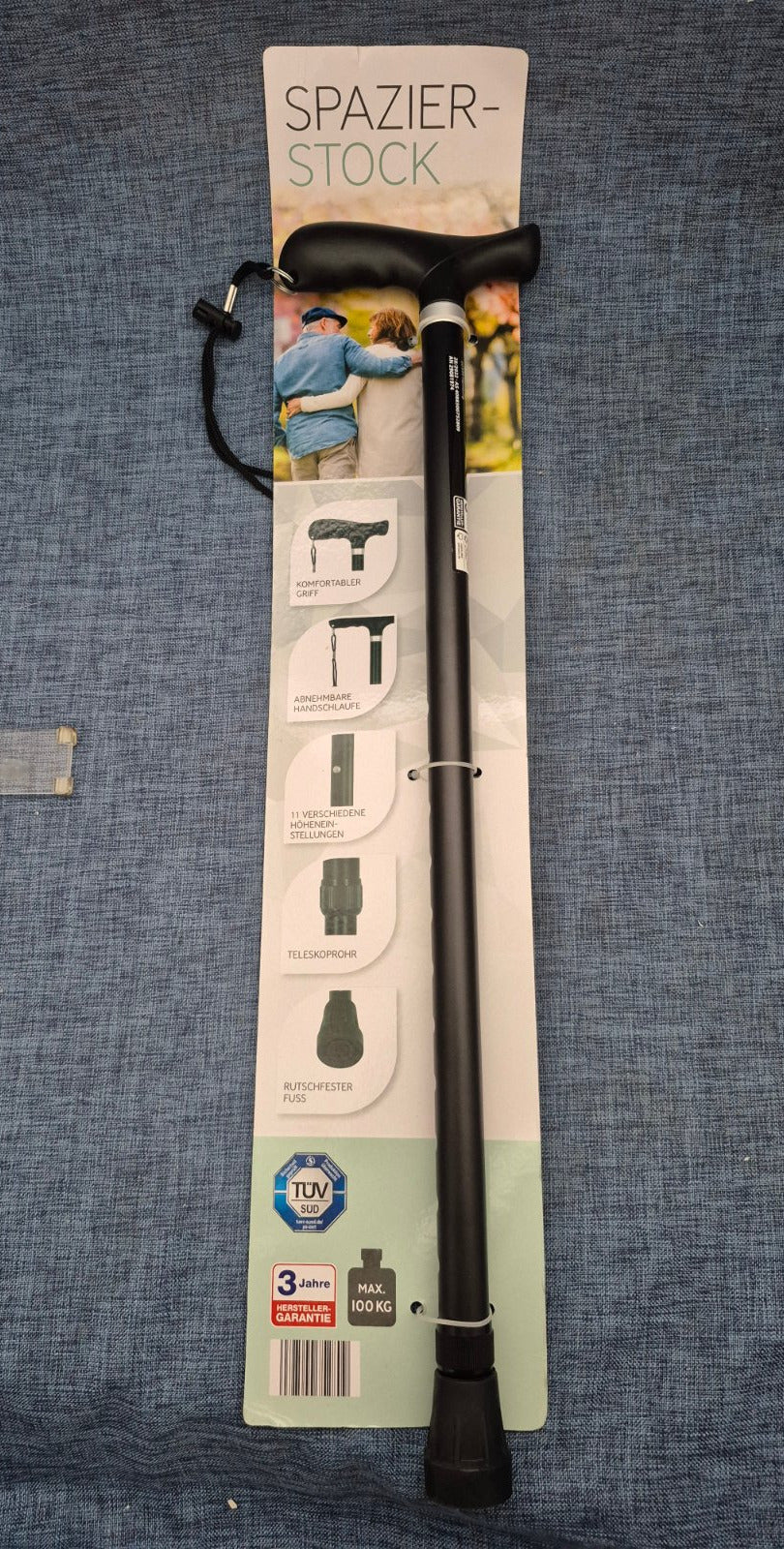 Spazierstock Teleskop höhenverstellbar 735-990mm Handschlaufe schwarz NEU
