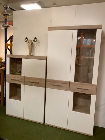 Wohnwand Schrankwand Vitrine Sideboard weiß Eiche modern 2-teilig