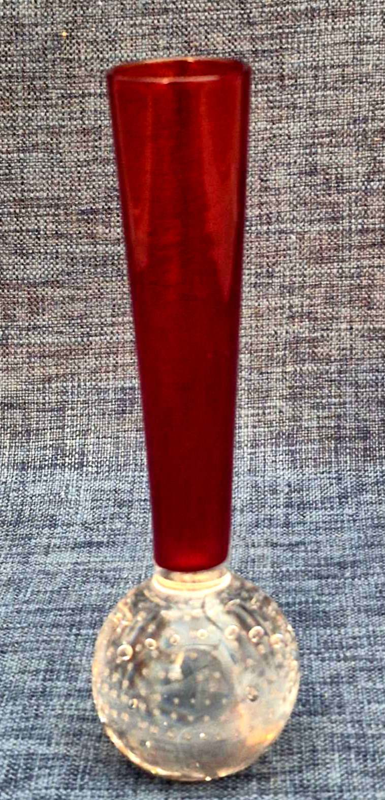 Orchideenvase - Bubble Vase - Solifleurvase - Rubinrot/Klar - Mid Century - 15,4