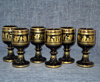 6x Kelchglas schwarz 24K Gold Antik Griechisch Handmade Greece Mythologie Set