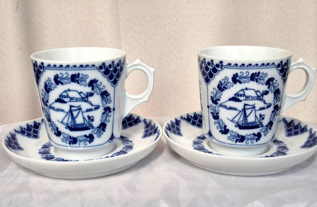 Hutschenreuther Pharisäer Kaffeebecher Set 4tlg Porzellan Blau Weiß Germany