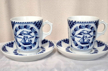 Hutschenreuther Pharisäer Kaffeebecher Set 4tlg Porzellan Blau Weiß Germany