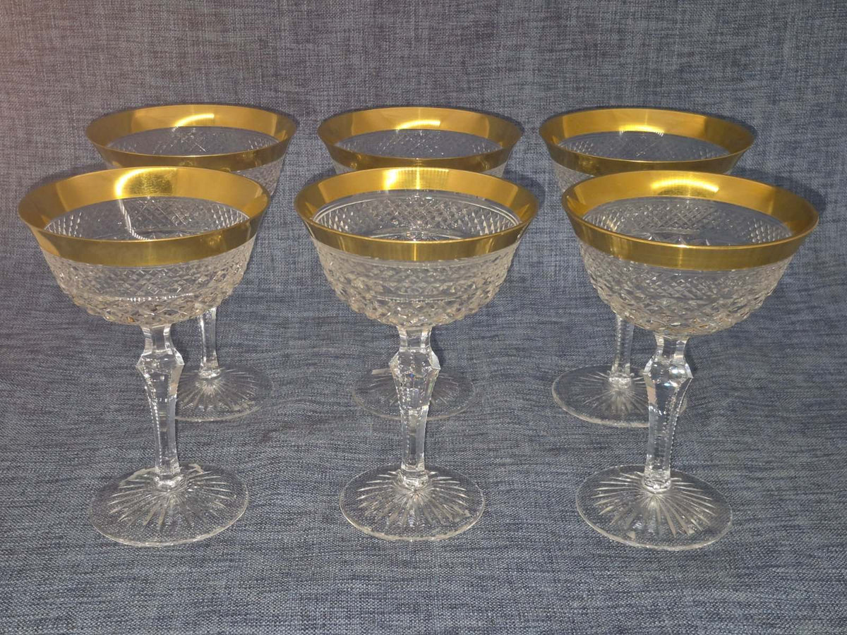 Josephinenhütte, Serie:Ernestine; 6 Champagner- Sektschalen, 24 Karat Gold