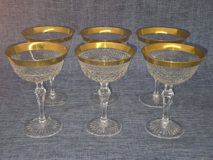 Josephinenhütte, Serie:Ernestine; 6 Champagner- Sektschalen, 24 Karat Gold