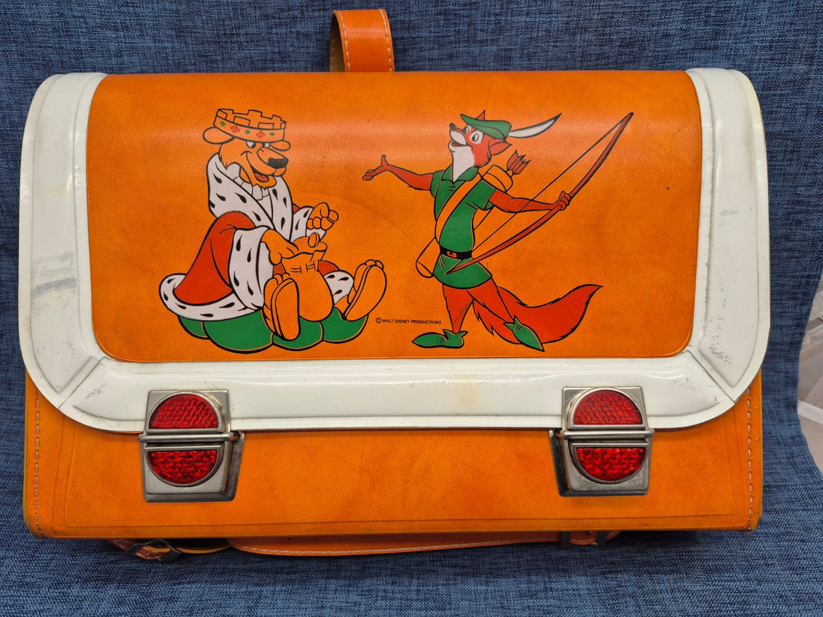 Vintage Schulranzen Walt Disney Robin Hood 70er Leder orange Rarität Sammler