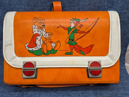 Vintage Schulranzen Walt Disney Robin Hood 70er Leder orange Rarität Sammler