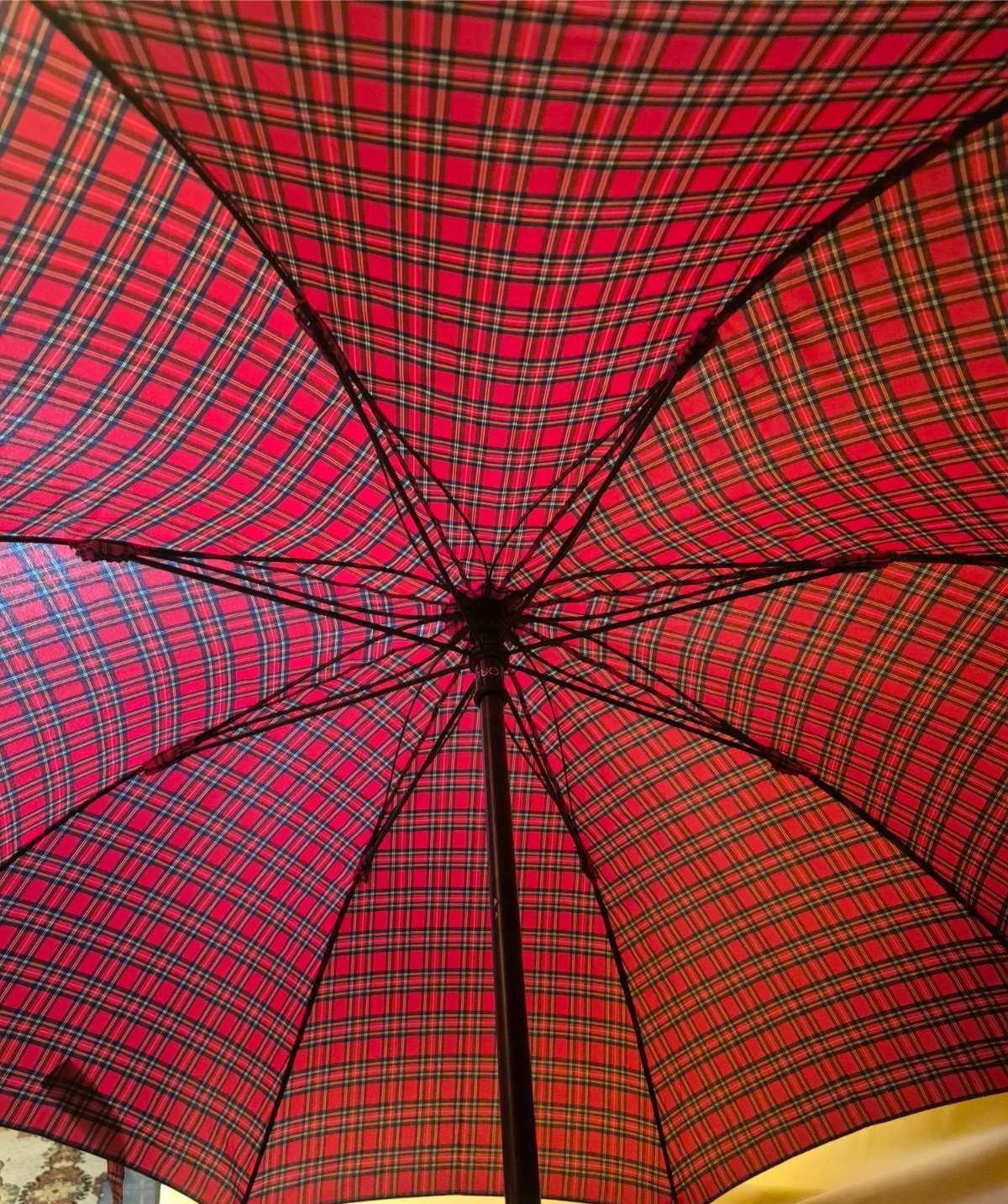 Gehstock mit Regenschirm Royal Tartan Holzgriff Schirm 2in1 Spazierstock rot