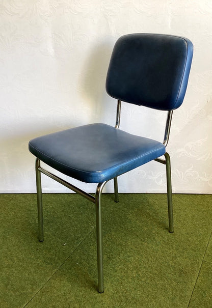 Mayer Vintage Stuhl Chrom Kunstleder Blau 70er Küchenstuhl Retro Polsterstuhl