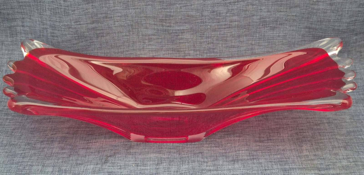 Rote Glasschale Kristallglas  Dekoschale Obstschale Tafelaufsatz länglich