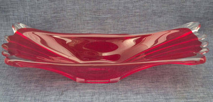 Rote Glasschale Kristallglas  Dekoschale Obstschale Tafelaufsatz länglich