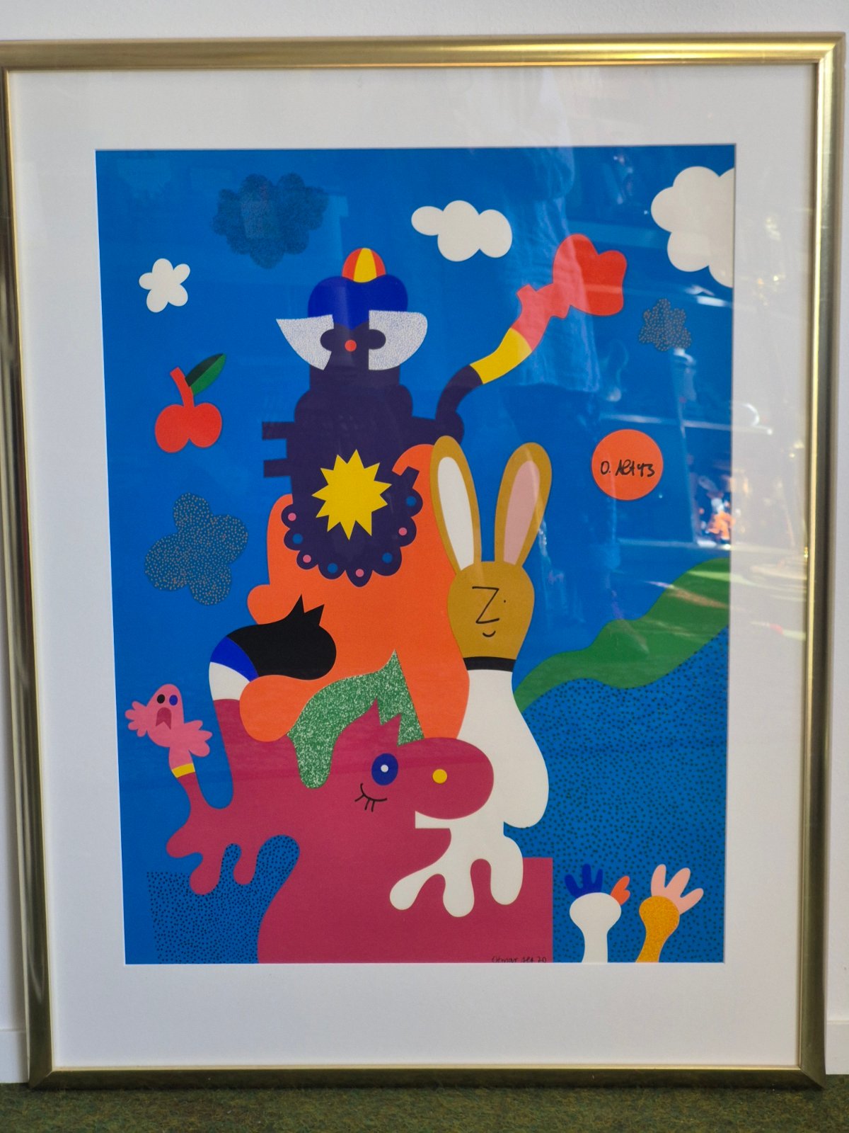 Otmar Alt Kunstdruck signiert 1970 Pop Art Hase Tiere gerahmt ARTES