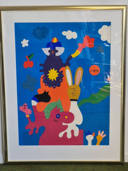 Otmar Alt Kunstdruck signiert 1970 Pop Art Hase Tiere gerahmt ARTES