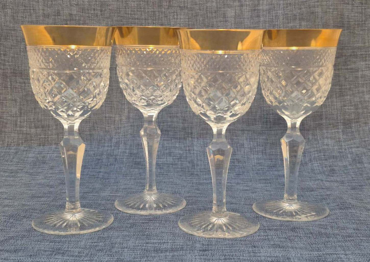 Josephinen Hütte, Serie: Ernestine, 4 Weingläser, 24 Karat Golddekor