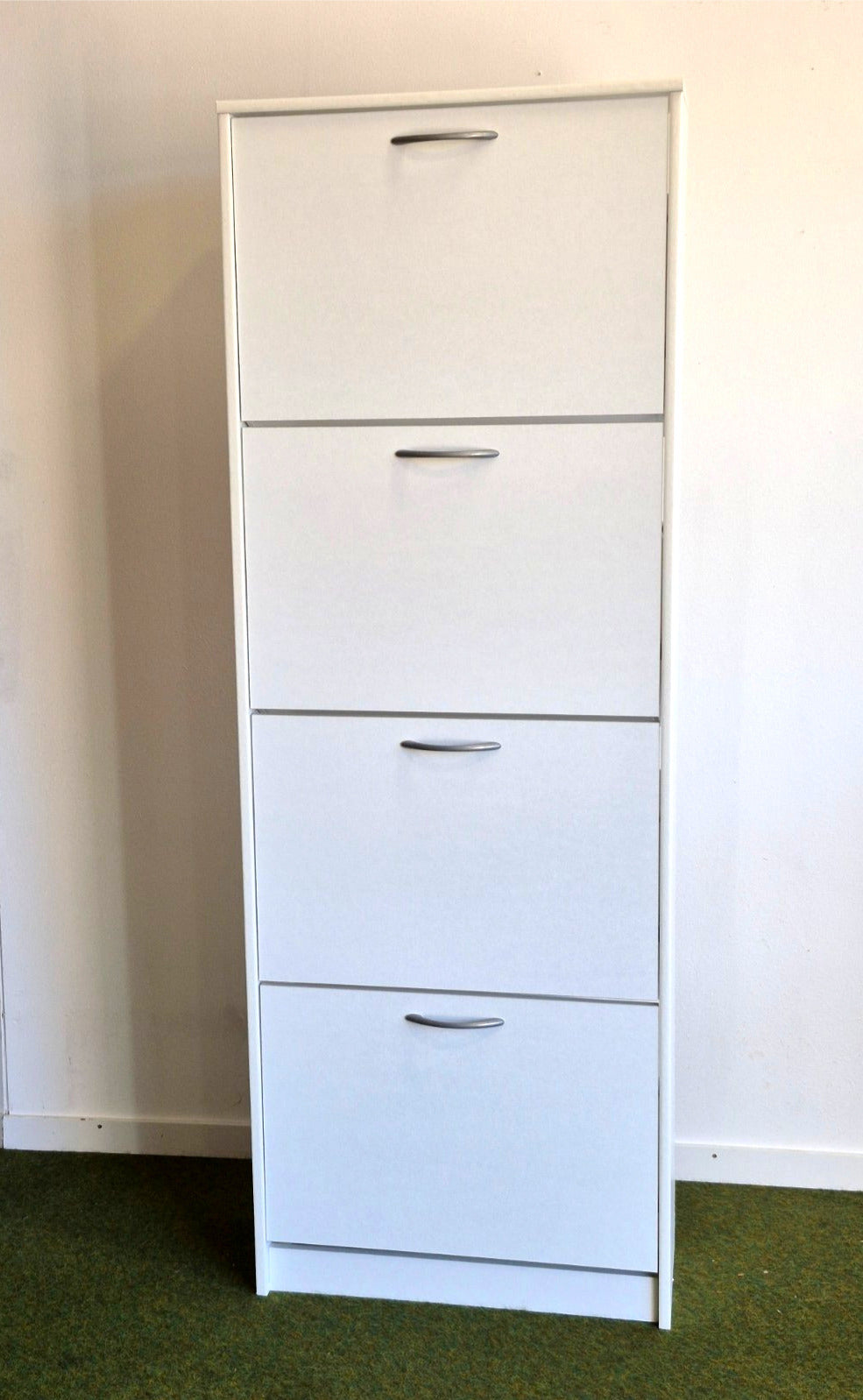 Weißer Schuhschrank 4 Klappfächer Flurschrank Schuhregal Holz platzsparend