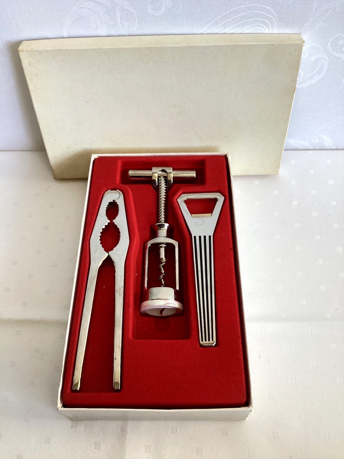 Bar Set 3-tlg. Korkenzieher Flaschenöffner Nussknacker Chrom OVP