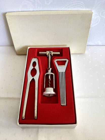 Bar Set 3-tlg. Korkenzieher Flaschenöffner Nussknacker Chrom OVP