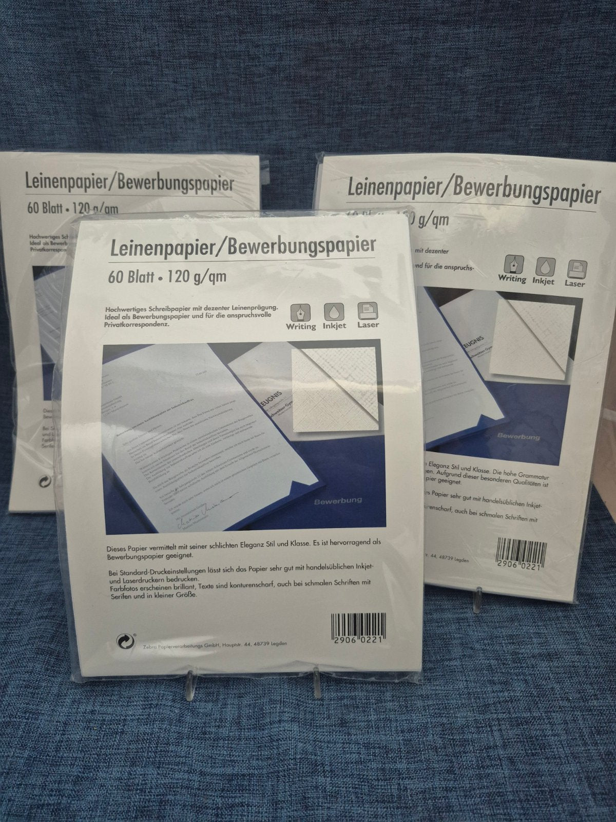 Zebra Leinenpapier Bewerbungspapier 120g/qm 60 Blatt je Pack 3x OVP