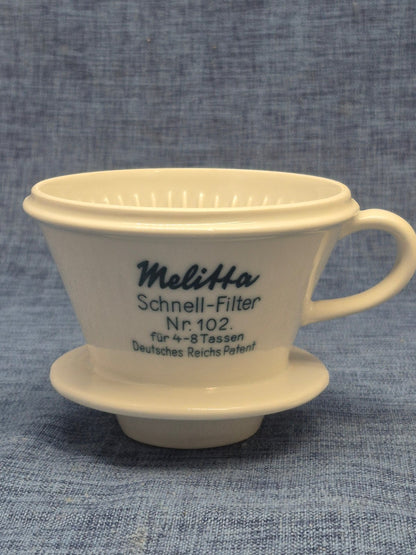 Melitta Schnell-Filter Nr. 102 Porzellan 4-8 Tassen 8-Lochfilter. D.R.P.