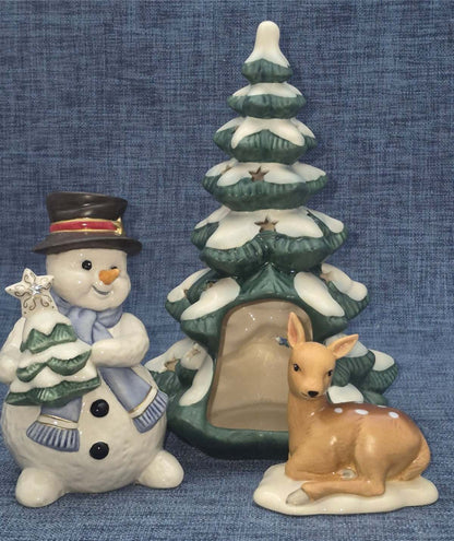Goebel Porzellan Weihnachtsfiguren Set 3-tlg Schneemann Tannenbaum Reh Weihnacht