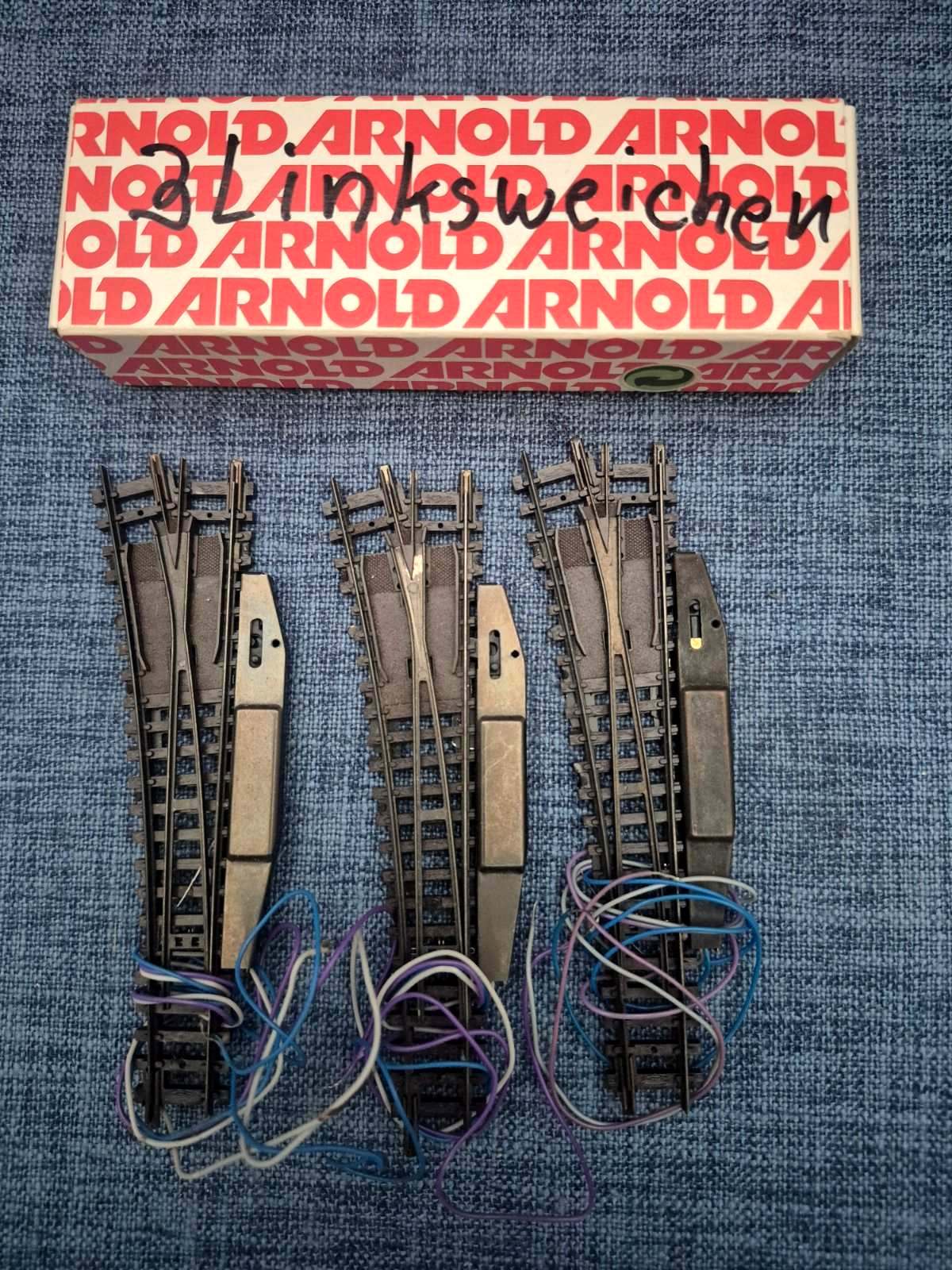 Arnold Spur N 3x Linksweiche elektrisch mit Antrieb Modellbahn Gleis