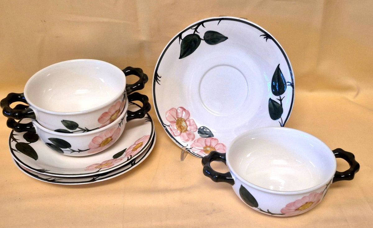 Villeroy & Boch "Wild-Rose" Suppentasse mit Untertasse 3er Set Handmalerei