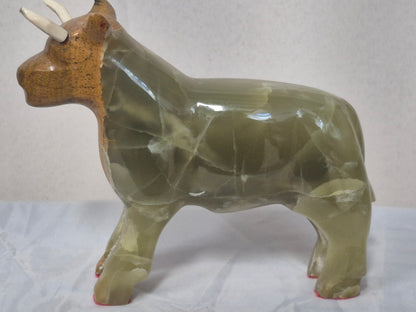 Stier Figur Onyx Stein geschnitzt Skulptur Tier Deko Vintage handgefertigt