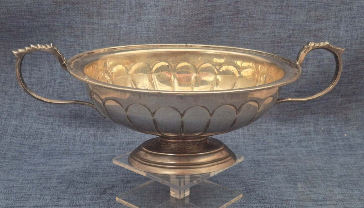 Antike versilberte Fußschale Henkelschale Reliefdekor Jugendstil Obstschale