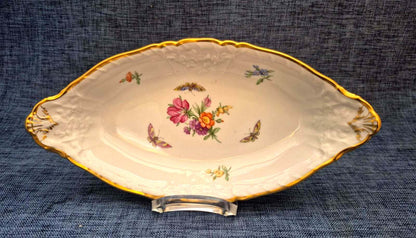 KPM Berlin Porzellan Schale oval Blumendekor Schmetterlinge Goldrand Antik