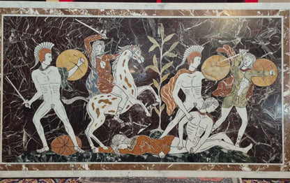 Marmor Intarsien Platte Antike Krieger Mythologie Tischplatte ca 120x 69 cm