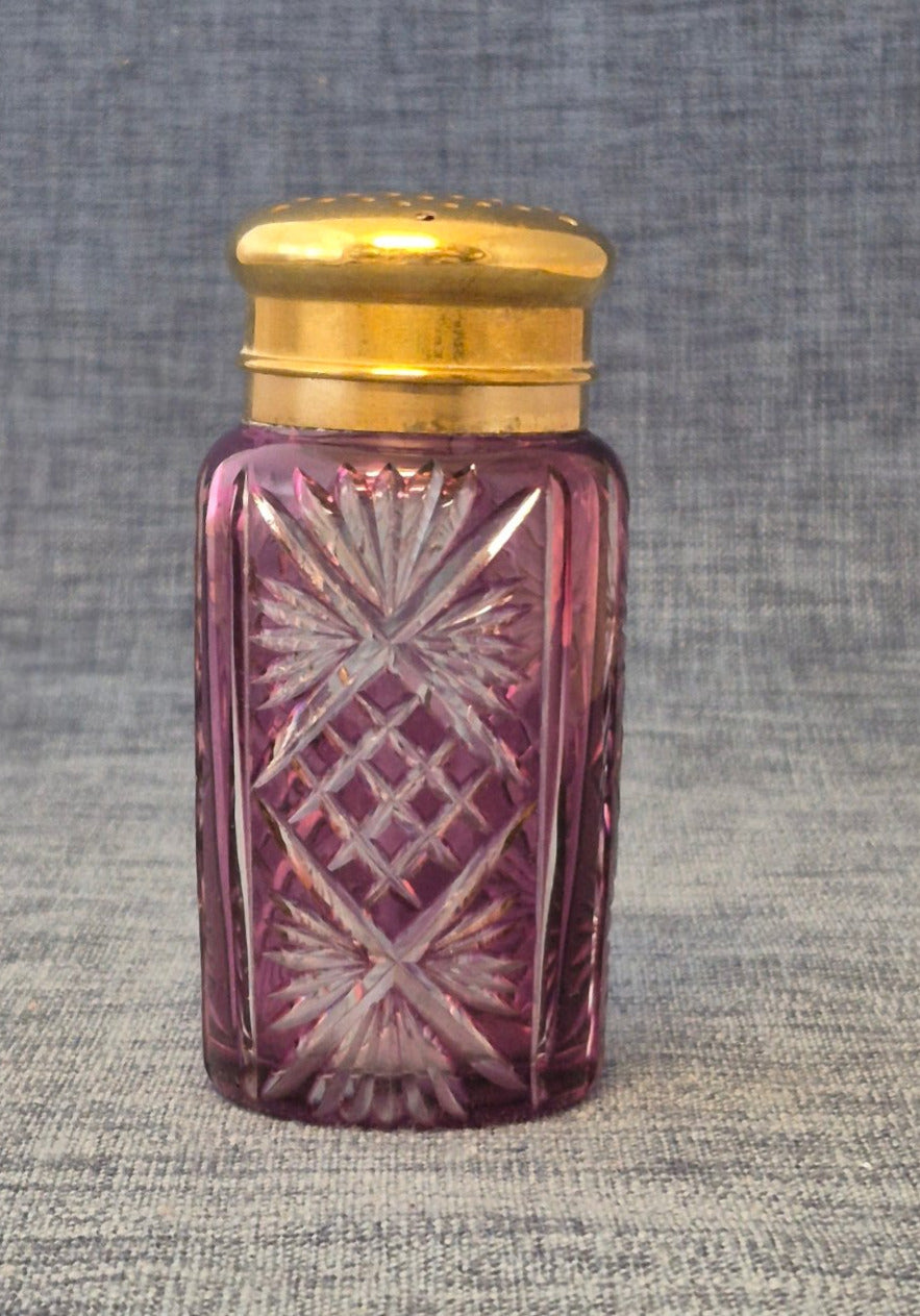 Antiker Streuer Amethyst Kristallglas geschliffen lila Gold Zucker Salz
