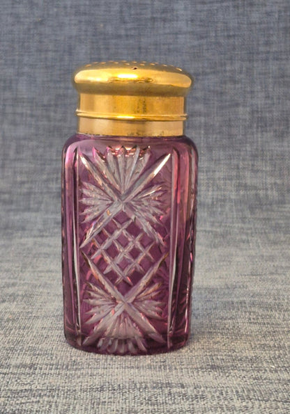 Antiker Streuer Amethyst Kristallglas geschliffen lila Gold Zucker Salz