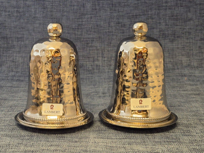 Lambert Eierbecher Set 2x gehämmert Metall Haube Unterteller silber neuwertig