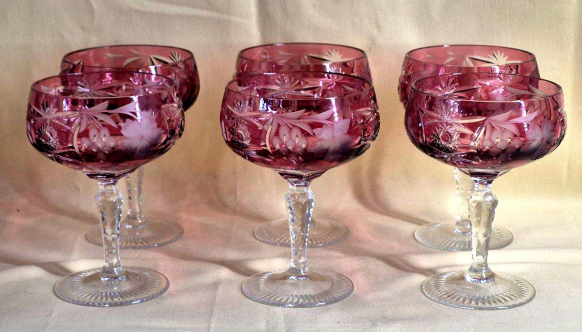 Nachtmann - 6 Bleikristallglas Sektschalen - Champagner Coupe - rubinrot -
