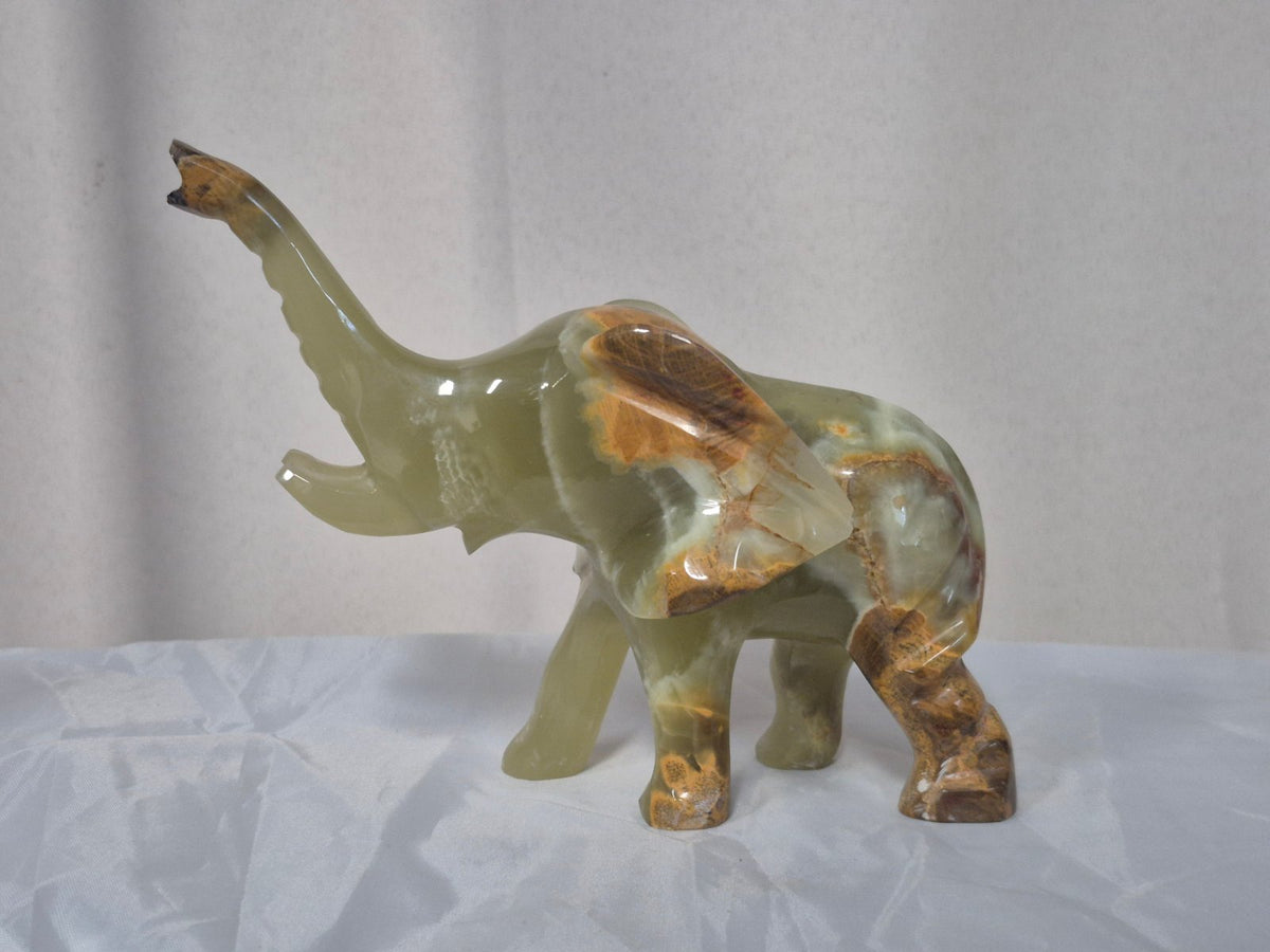 Elefant Figur Onyx Marmor handgeschnitzt Skulptur Rüssel oben Naturstein Deko