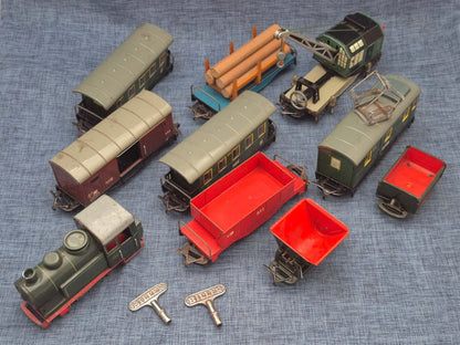 Biller Blecheisenbahn Konvolut Uhrwerk Lok 500 Waggons Kran Spur 0 Mid Century