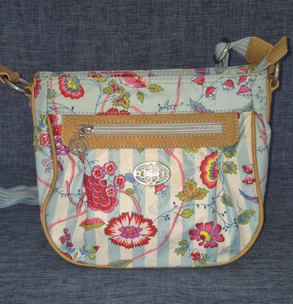 Oilily Umhängetasche Crossbody Bag Blumen Streifen Hellblau Bunt Damen