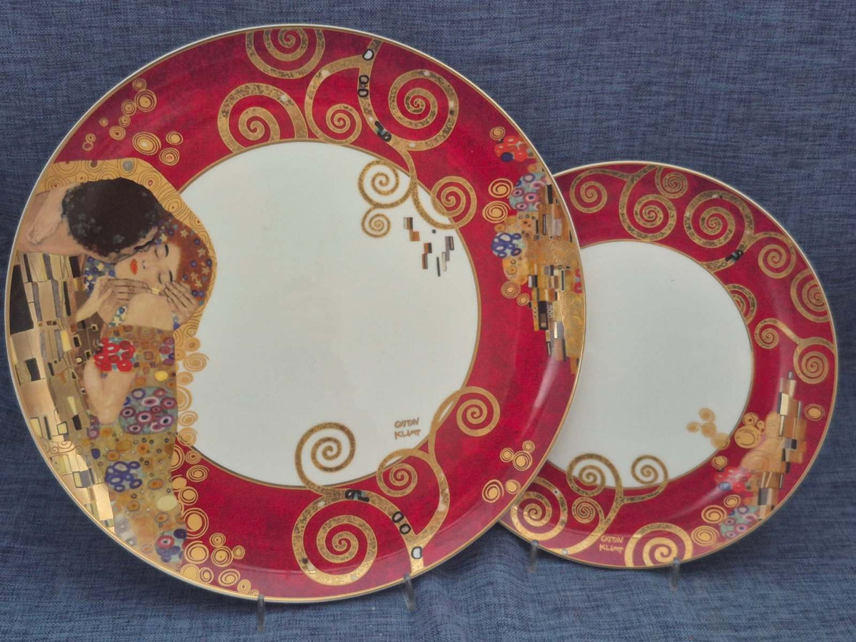 Goebel Artis Orbis Gustav Klimt Der Kuss Porzellan Teller Set 2tlg rot Gold